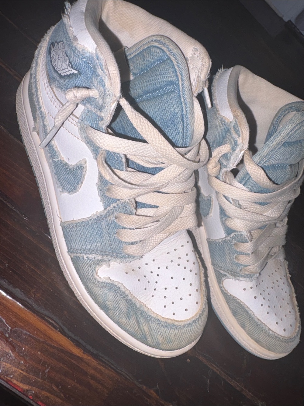 Nike Kids Denim-Style High-Top Sneakers in Light Blue and White